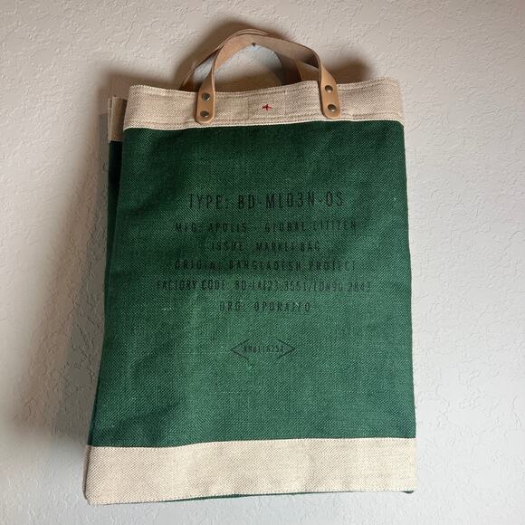 Apolis Large Reusable Green All The Things Jute Market Bag Shopping Bag Tote NEW - Picture 4 of 8